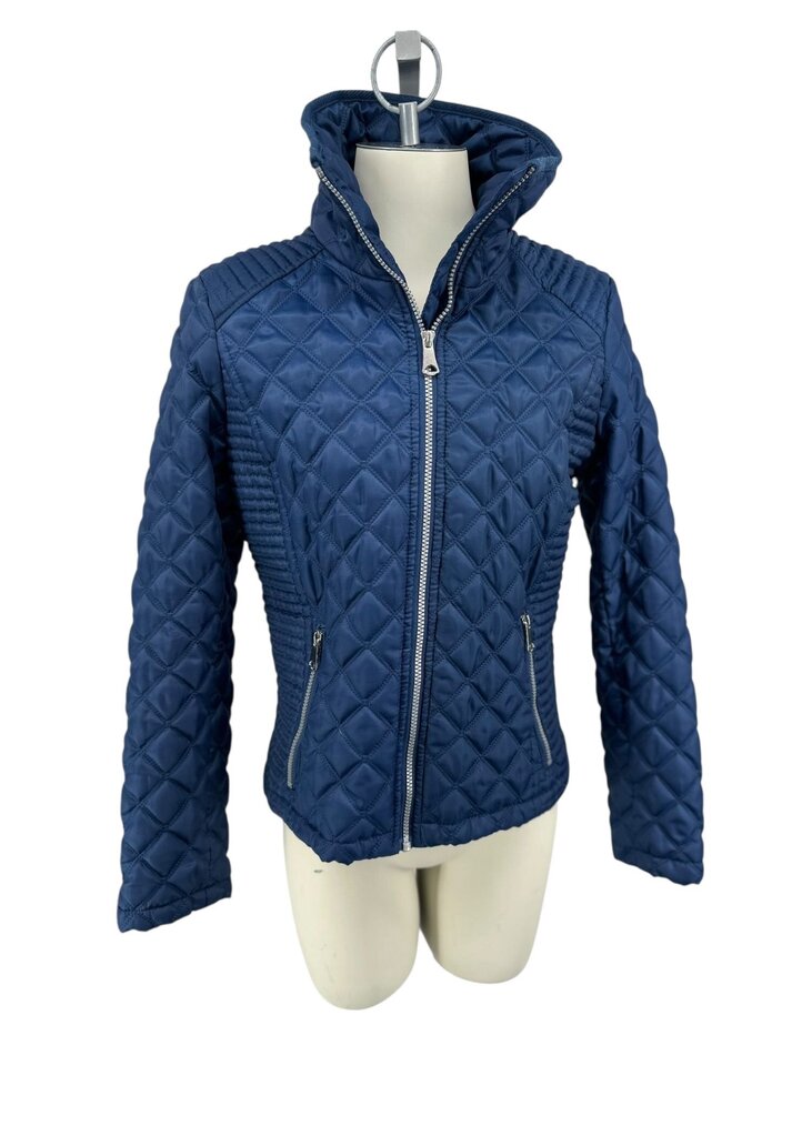 Moto Style Quilted Zip Stand Up Collar Jacket