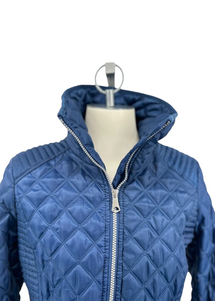Moto Style Quilted Zip Stand Up Collar Jacket