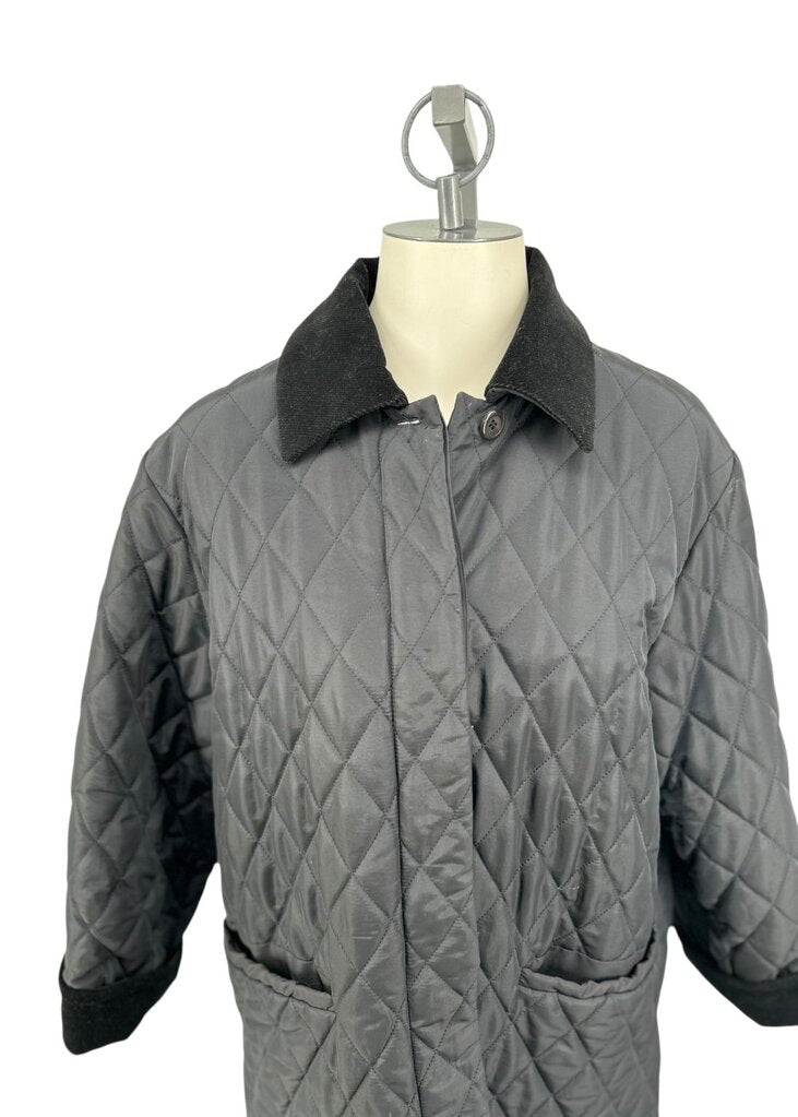 Weekend by Max Mara Women's Black Diamond Quilted Car Coat with Corduroy Collar