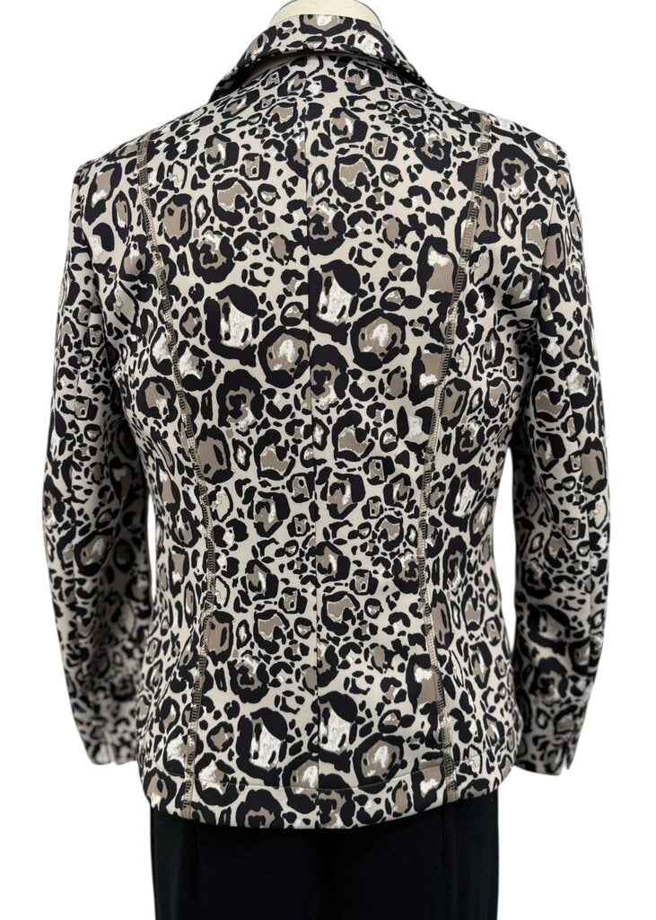 Animal Print Top Stitch Patch Pocket Blazer