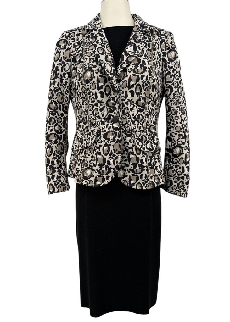 Animal Print Top Stitch Patch Pocket Blazer