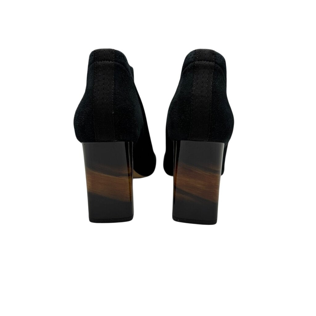 Suede Tortoiselle Heel Peep Toe Womens Shoe