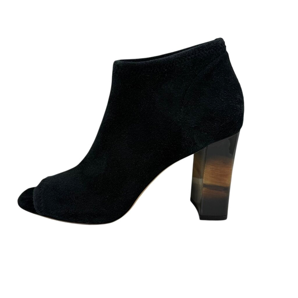Suede Tortoiselle Heel Peep Toe Womens Shoe