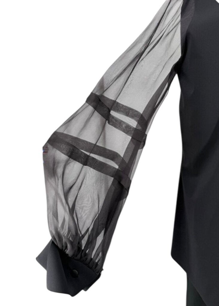 Chiara Boni Black Top with Sheer Sleeves Party Top