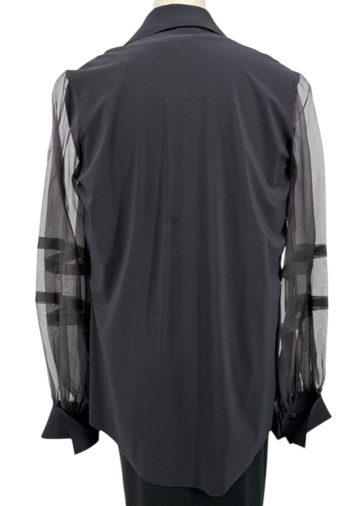 Chiara Boni Black Top with Sheer Sleeves Party Top