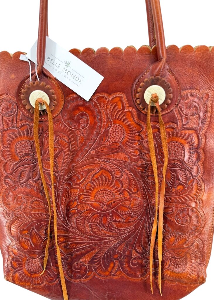 Patricia Nash Womens Tooled Brown Leather Shoulder Bag