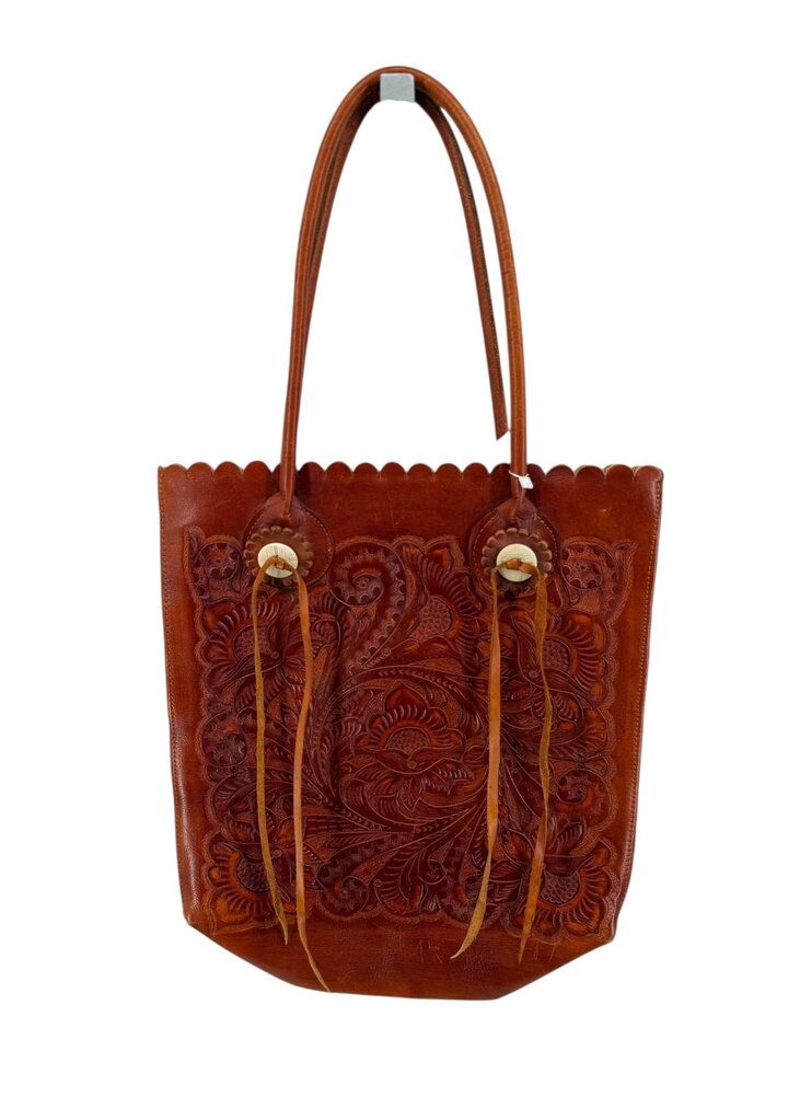 Patricia Nash Womens Tooled Brown Leather Shoulder Bag