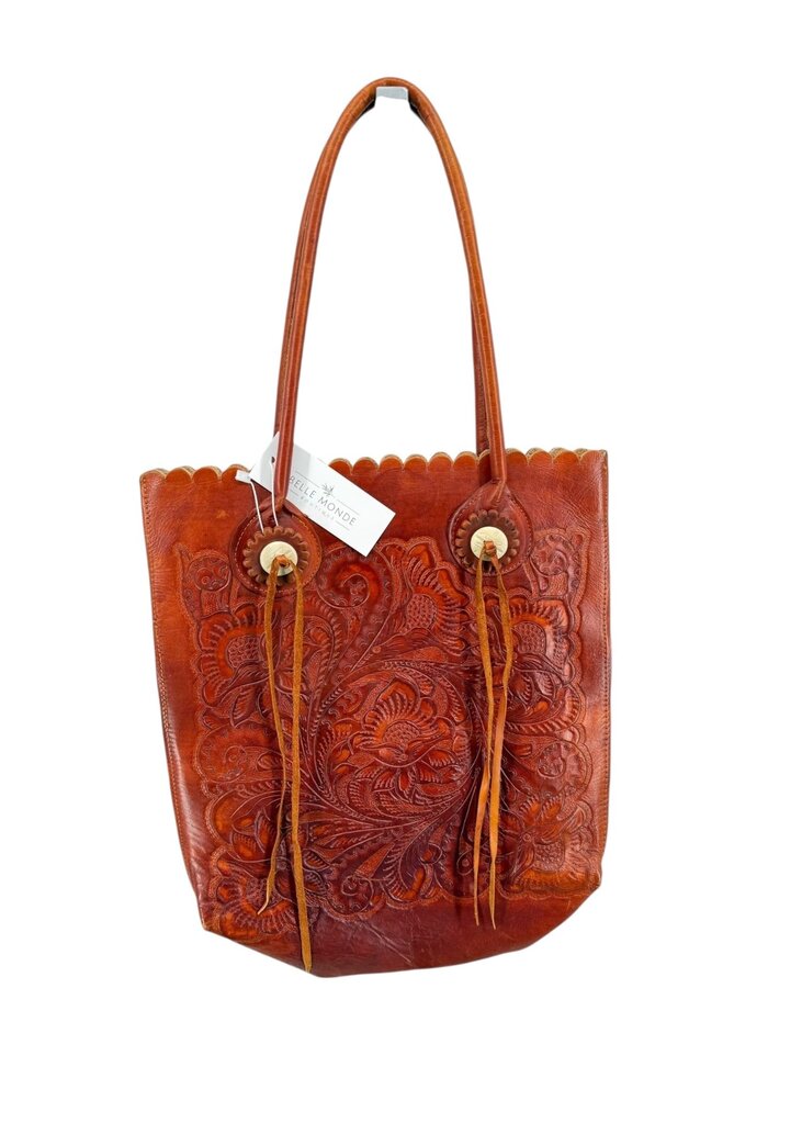 Patricia Nash Womens Tooled Brown Leather Shoulder Bag