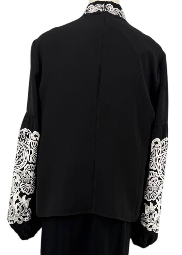 Embroidered Bell Sleeve Mock Neck Top