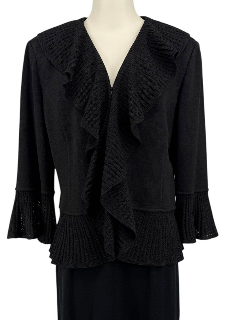 St. John Women's Fluid Ruffle Knit Black Cardigan