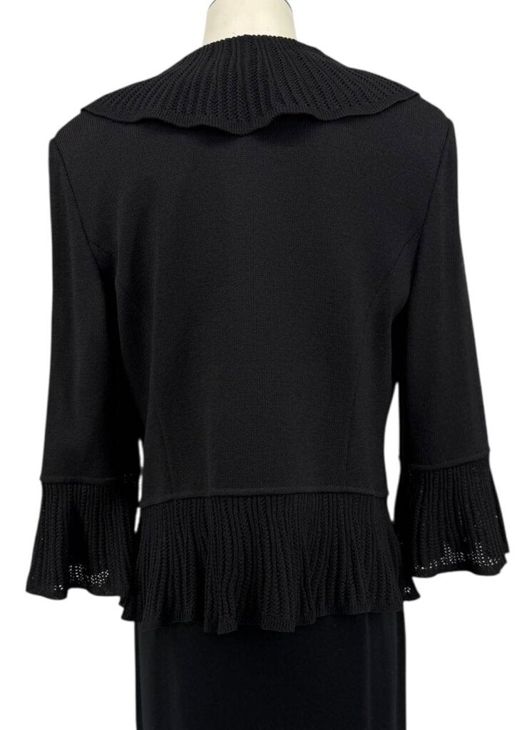 St. John Women's Fluid Ruffle Knit Black Cardigan