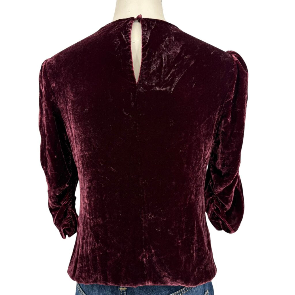Rebecca Taylor Burgandy Velvet Puff Sleeve Top
