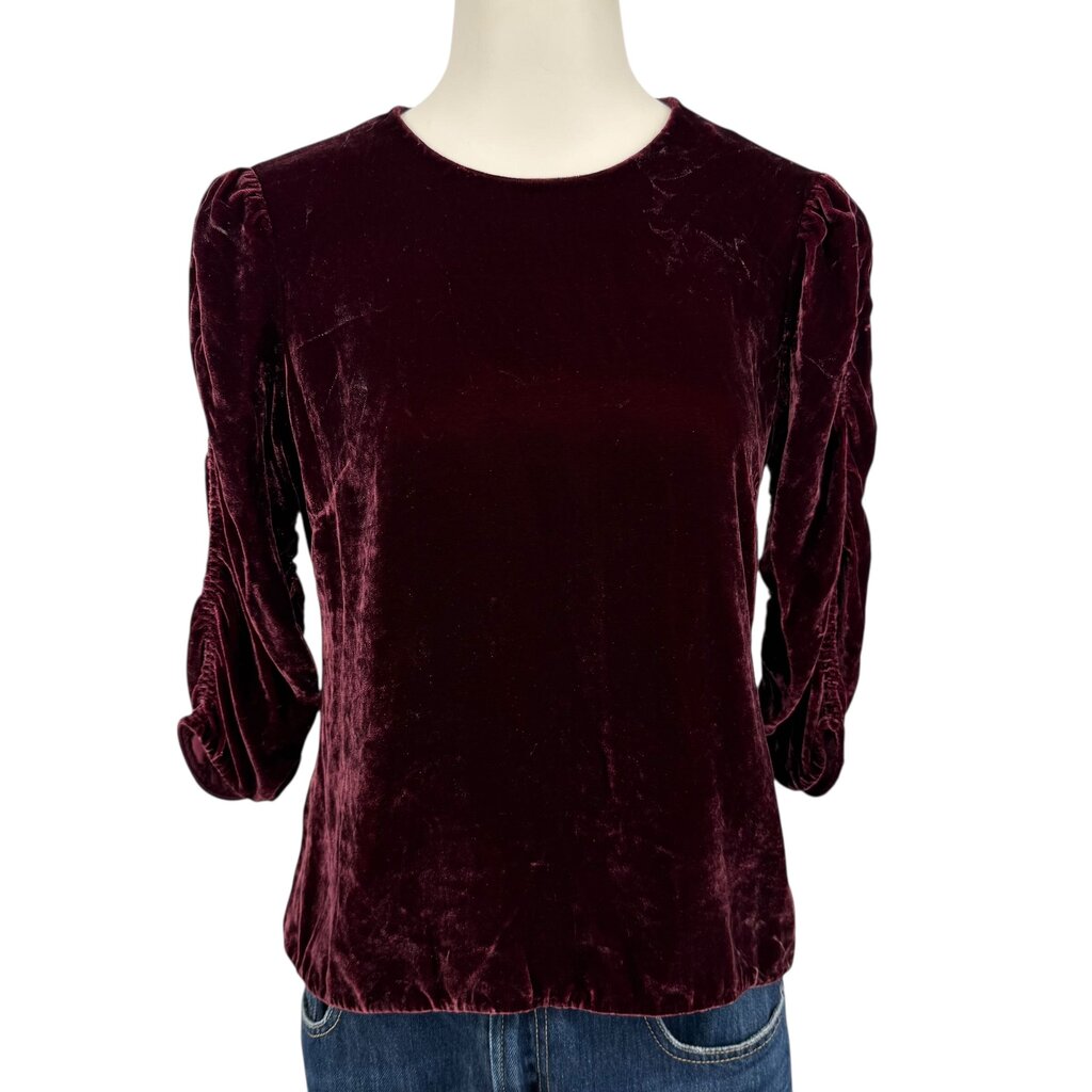 Rebecca Taylor Burgandy Velvet Puff Sleeve Top
