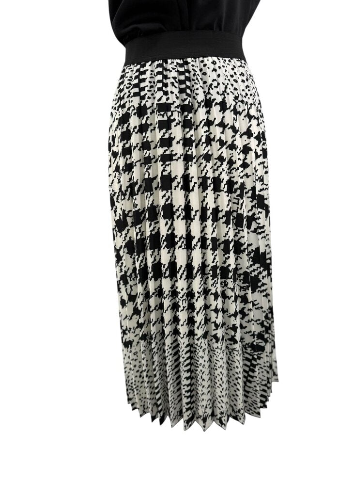 Houndstooth Knife Pleat Midi Skirt