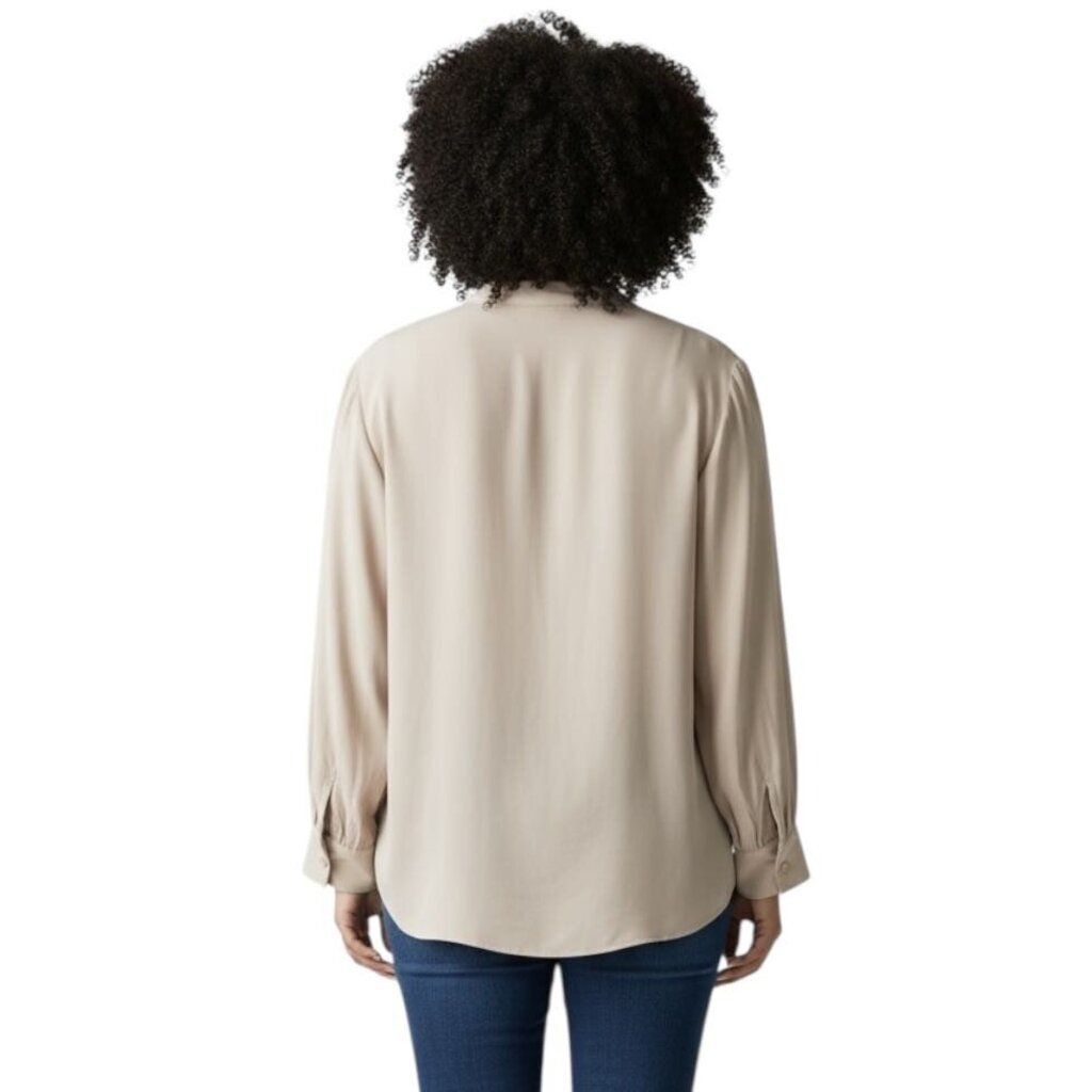 Ecru Collar V Neck Button Up Top