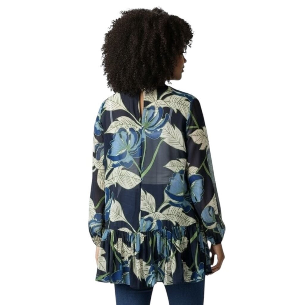 Sheer Floral Bell Sleeve Top