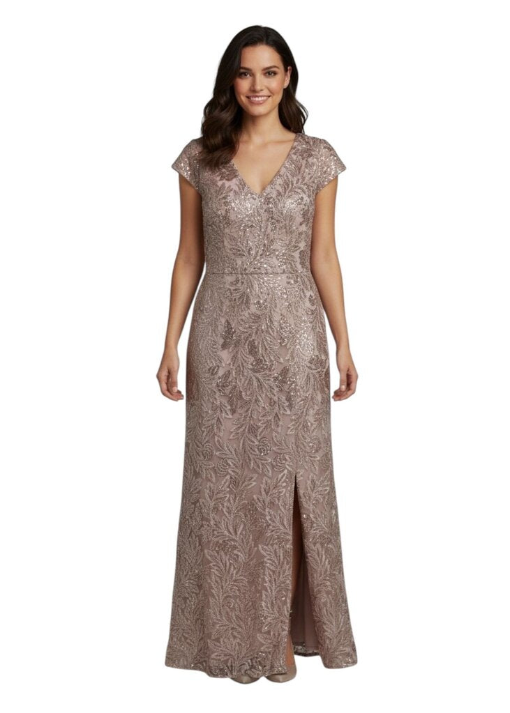 Cap Sleeve Slit Evening Dress