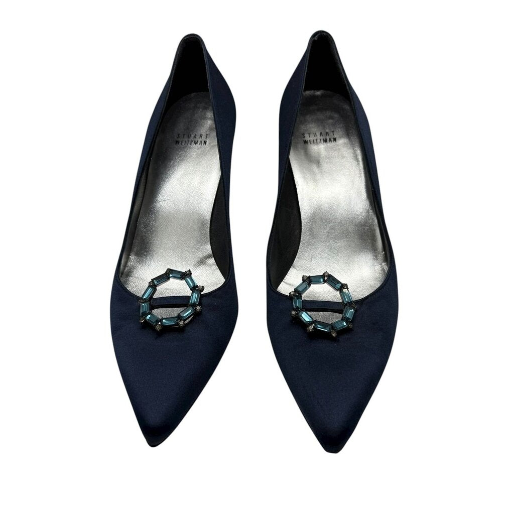 Satin Jeweled Kitten Heels