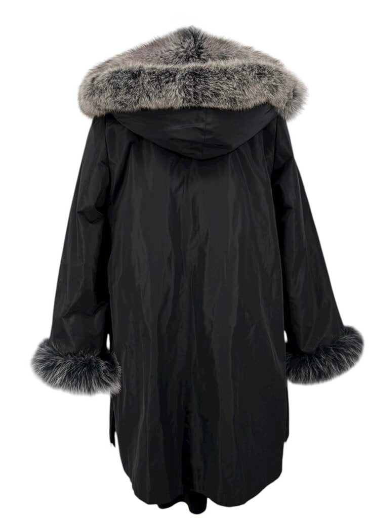 Diomi Fox Fur Reversible Coat with Hood