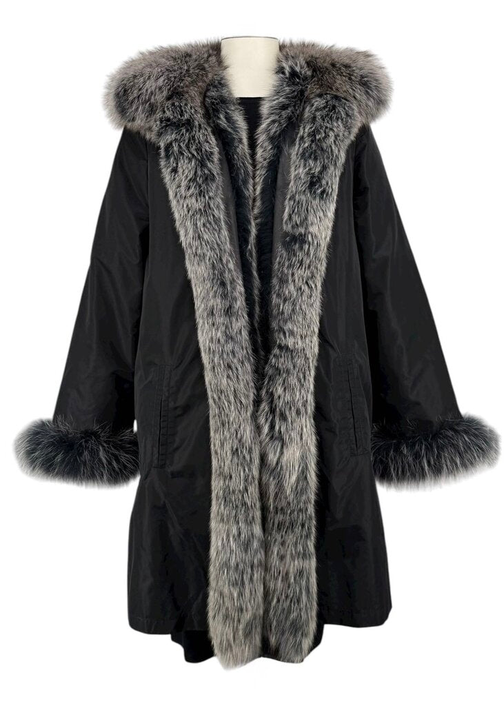 Diomi Fox Fur Reversible Coat with Hood