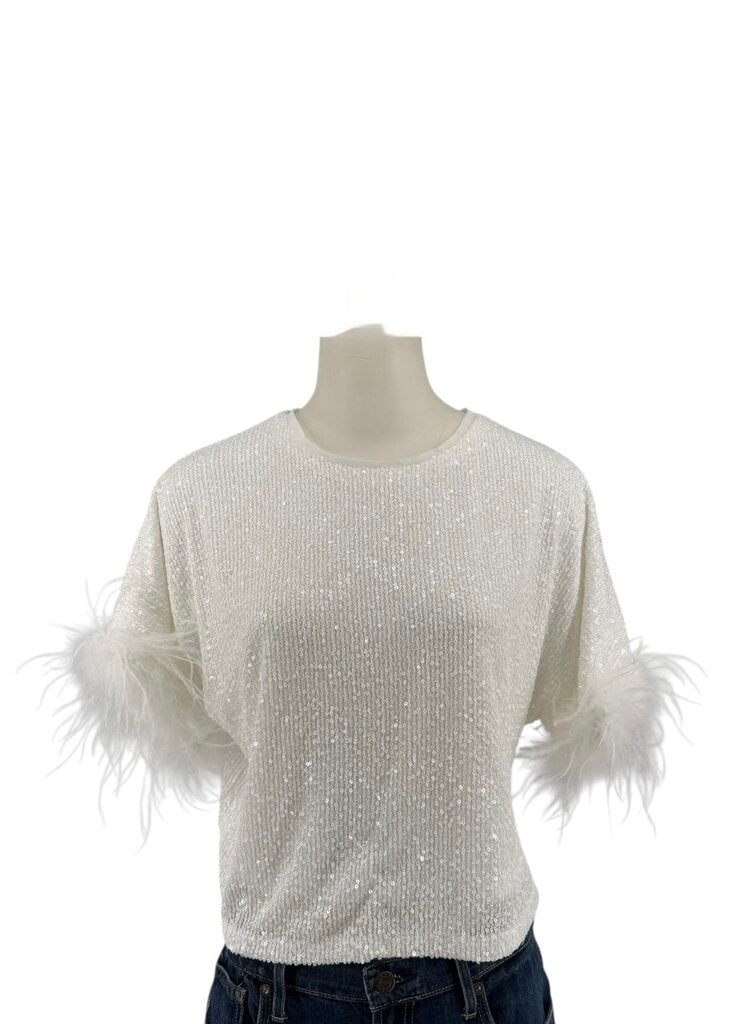 White Sparkle short sleeve w/feathers/KA5