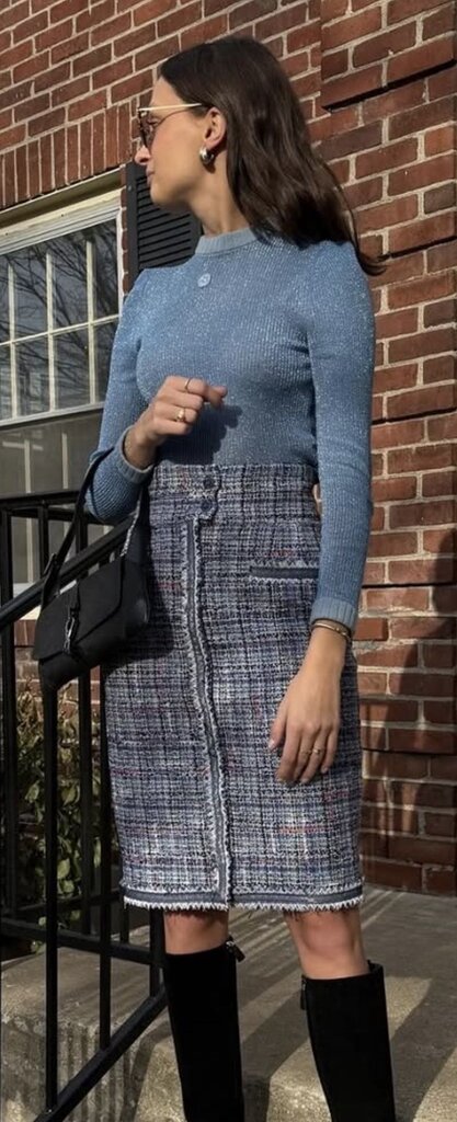 Chanel Tweed Blue Pencil Skirt