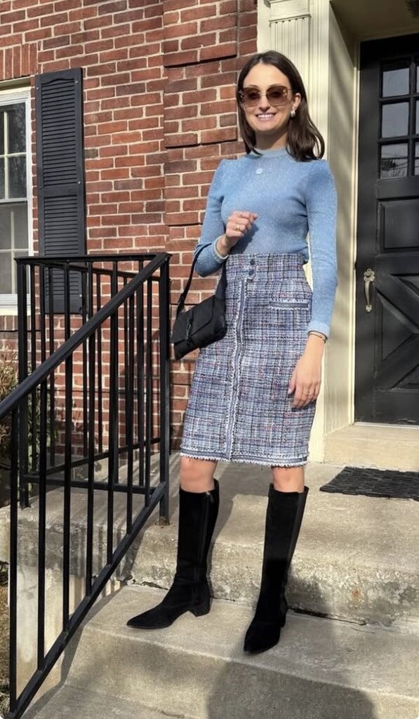 Chanel Tweed Blue Pencil Skirt