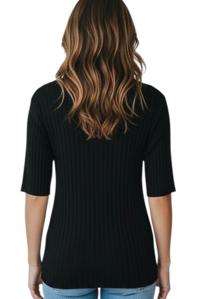 Biana Ribbed Short Sleeve V Neck