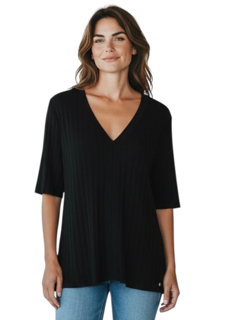 Biana Ribbed Short Sleeve V Neck