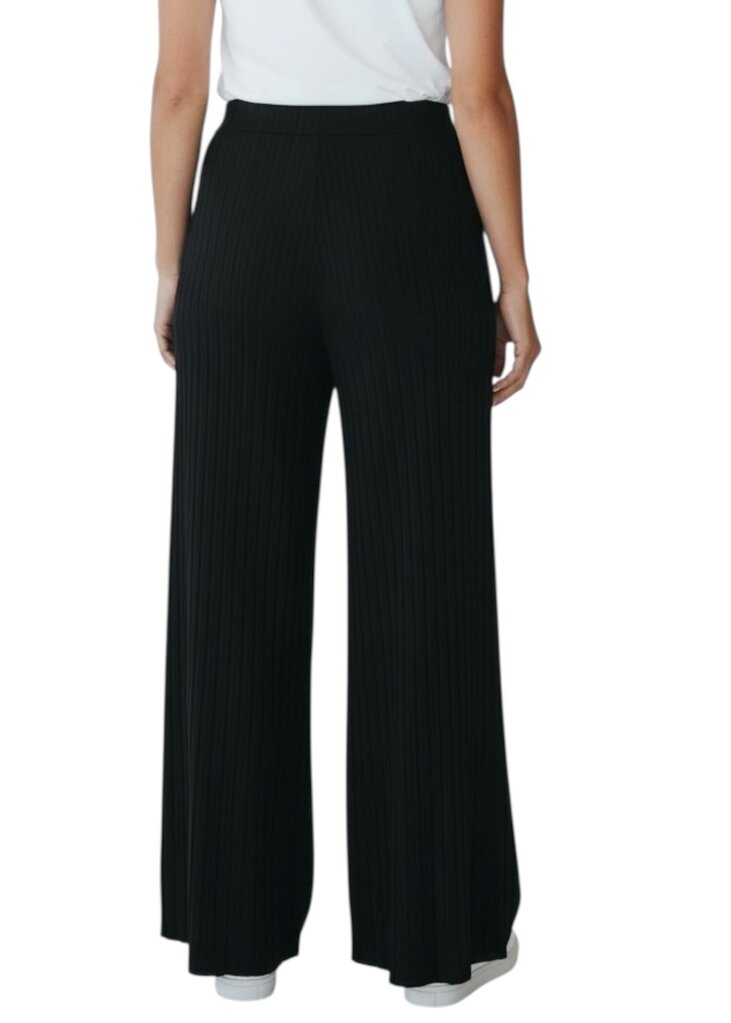 Biana Ribbed Black Pants with Elastic Waist