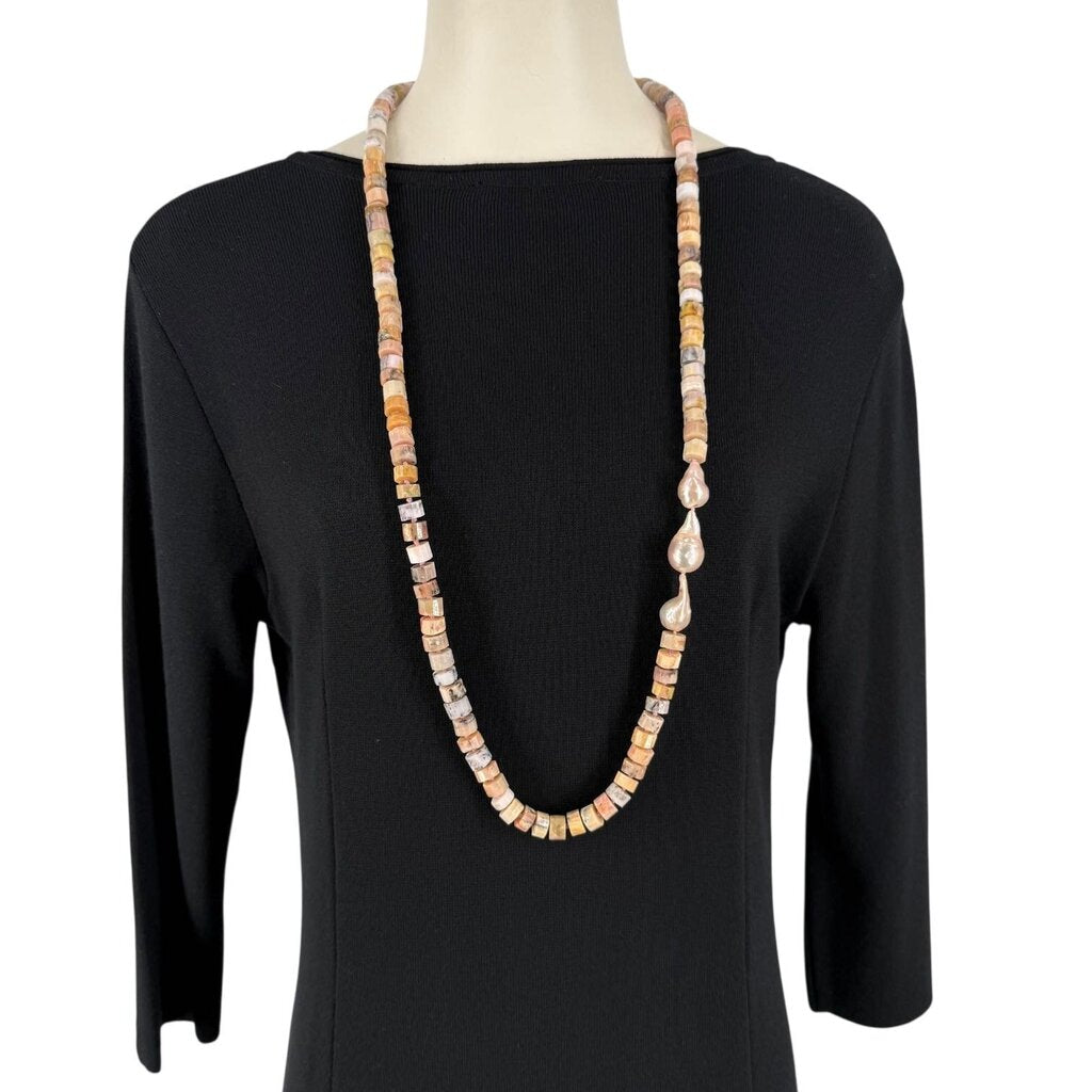 Hand Tied Natural Stone and Pearl Necklace