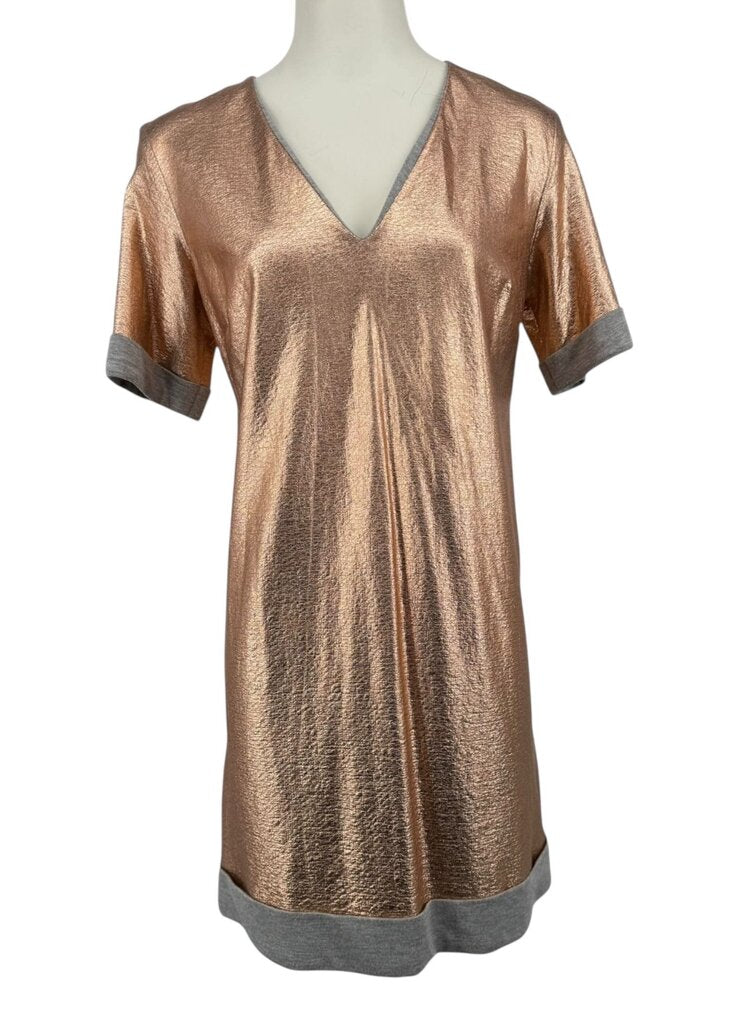 Metallic V Neck Short Sleeve Dress