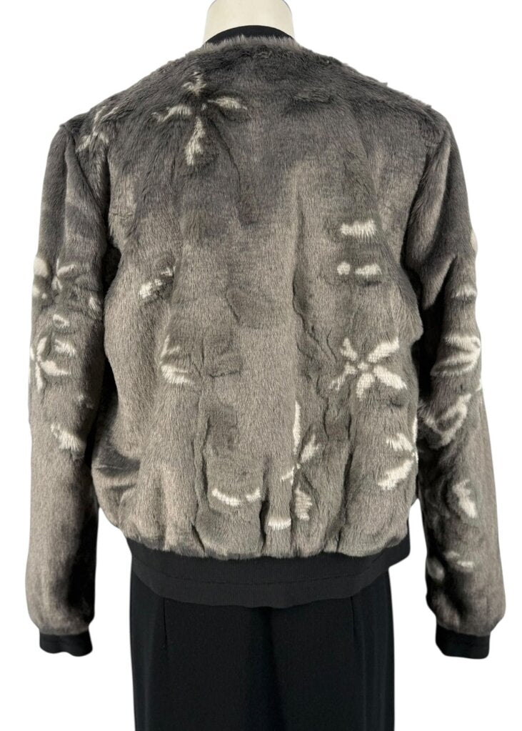 Patterned Faux Fur Zip Up Coat