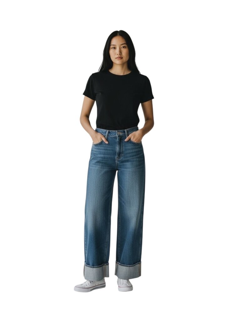 Cuffed Wide Leg Jeans