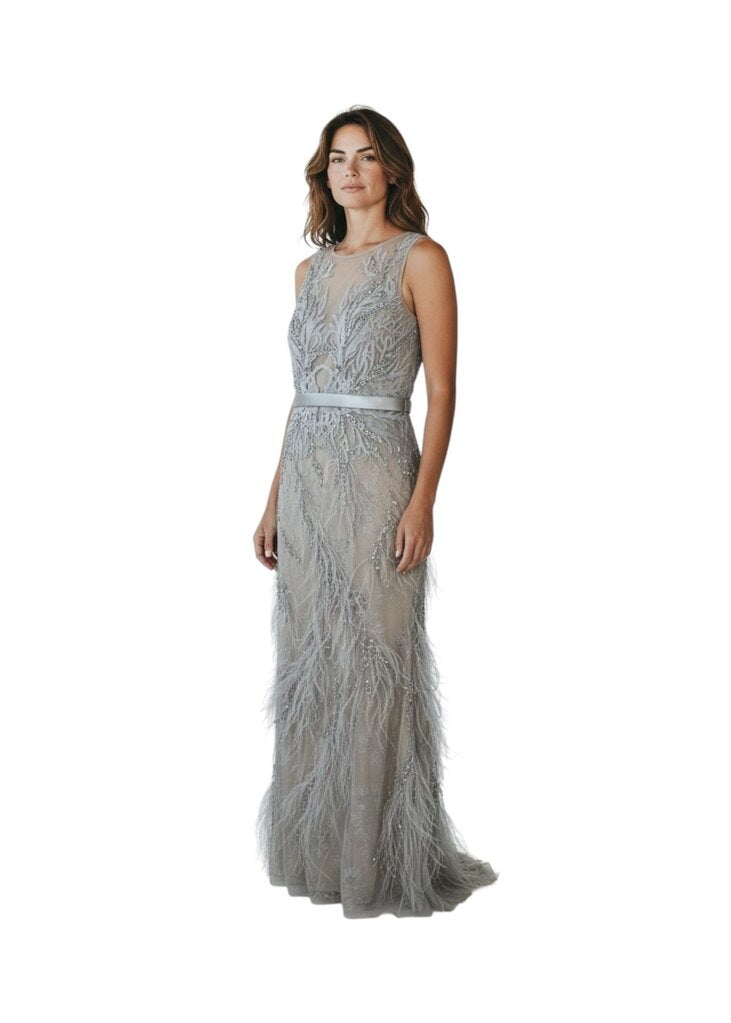 Black Label Feathered Lace Gown