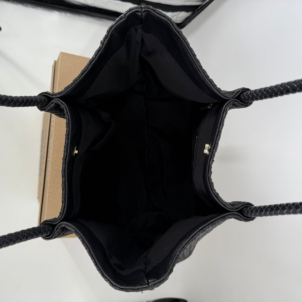 Lulu Dharma Black Woven Vegan Leather Tote