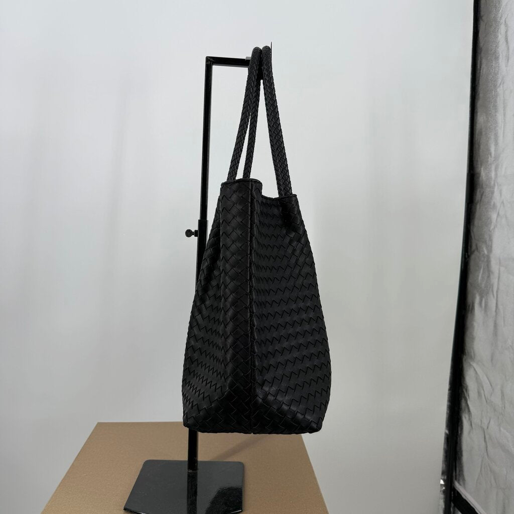 Lulu Dharma Black Woven Vegan Leather Tote