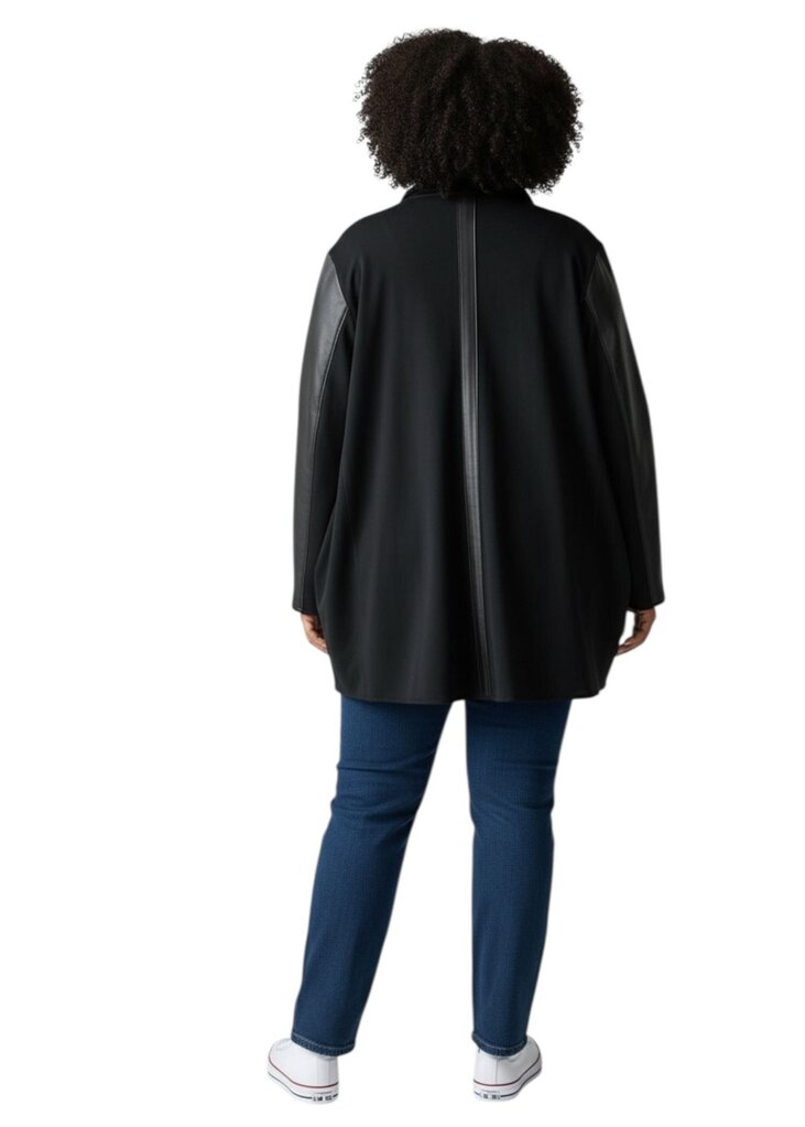 Drape Front Jacket with Vegan Leather Sleeves