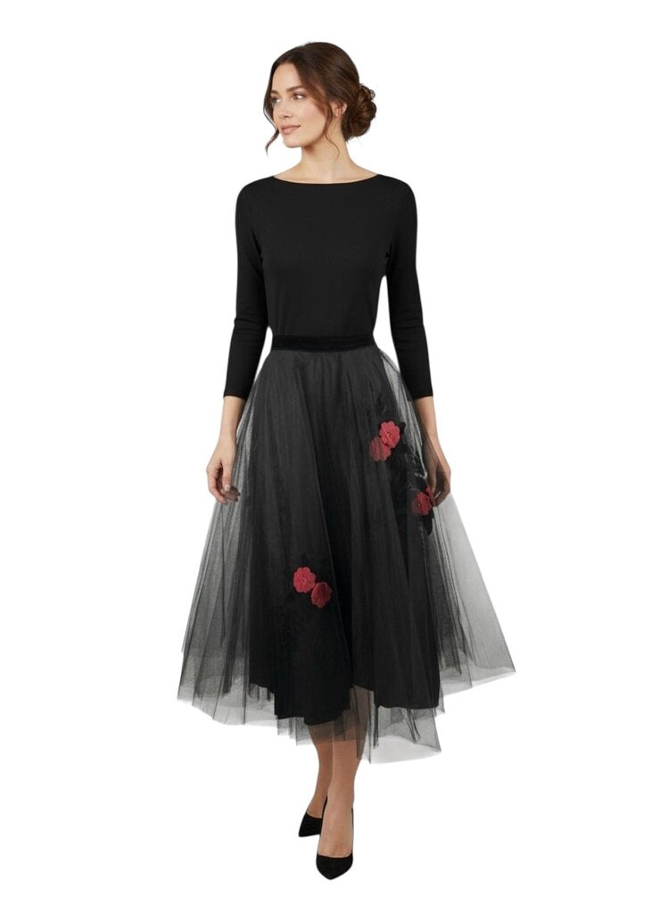 Vintage Floral Tulle Maxi Skirt