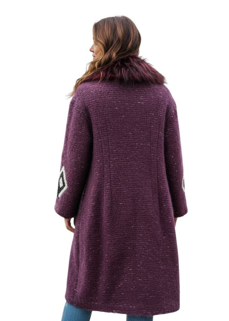 Wool Blend Trench Coat with Fur Collar