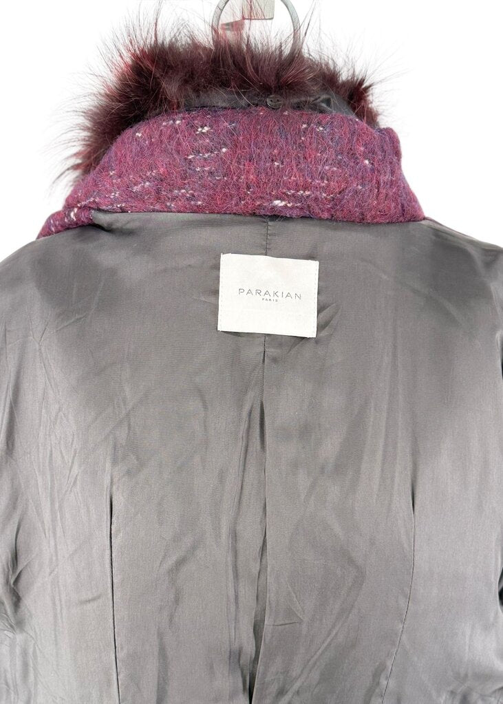 Wool Blend Trench Coat with Fur Collar