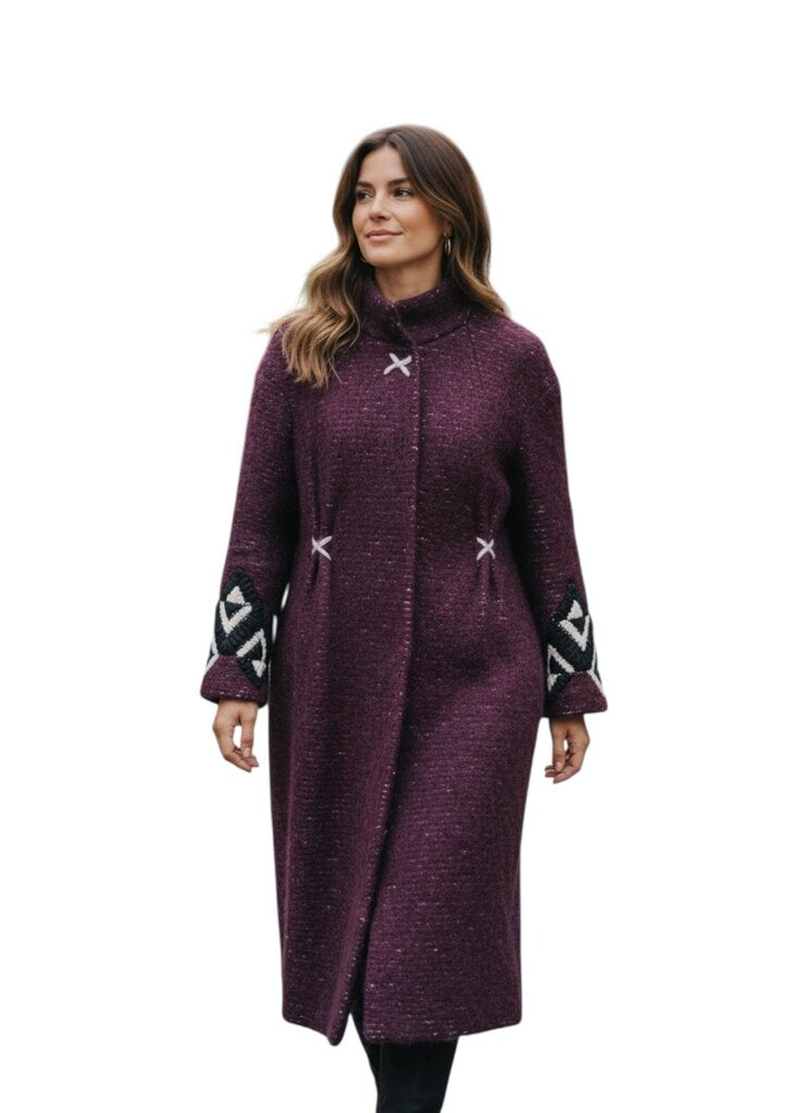 Wool Blend Trench Coat with Fur Collar