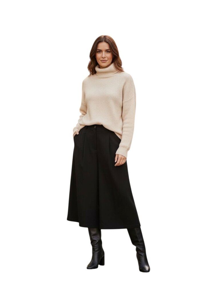 Pleated Wool Wide Leg Pants