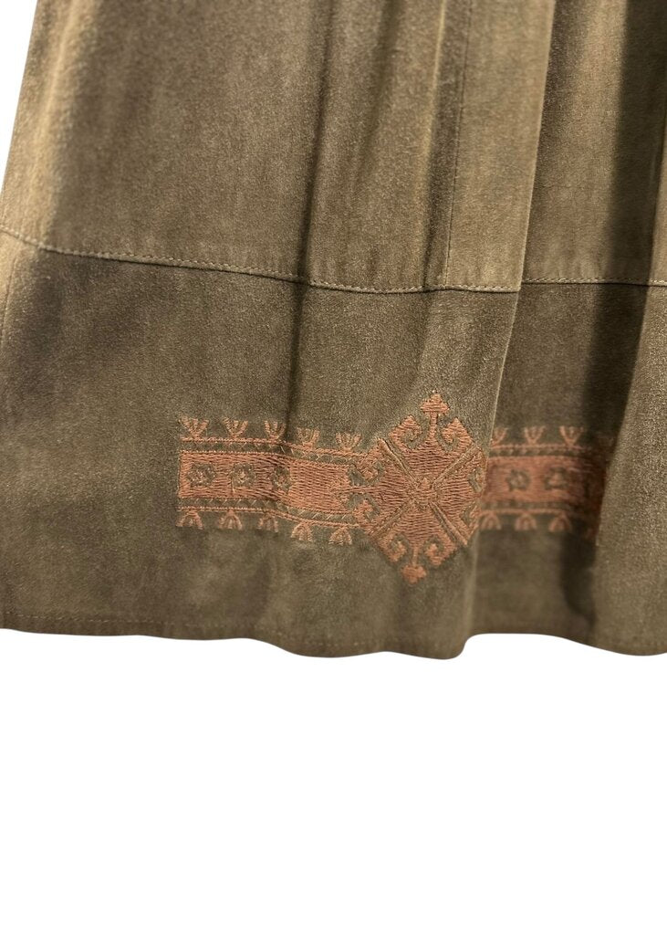 Embroidered Suede Midi Skirt