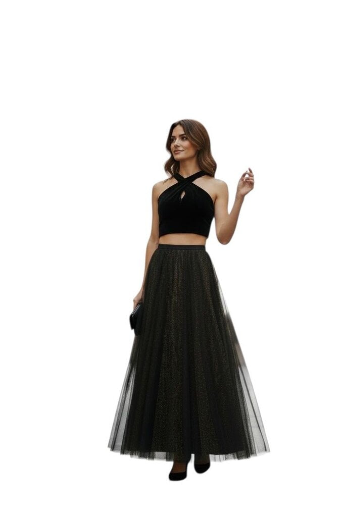 Two Piece Velvet Shimmery Gown