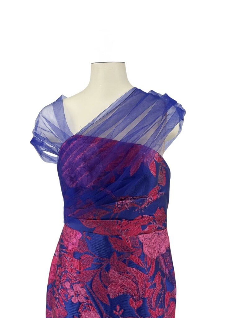 Mesh Shoulder Overlay Floral Sheath Dress