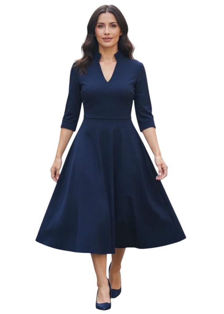 High Collar Fit & Flare Midi Dress