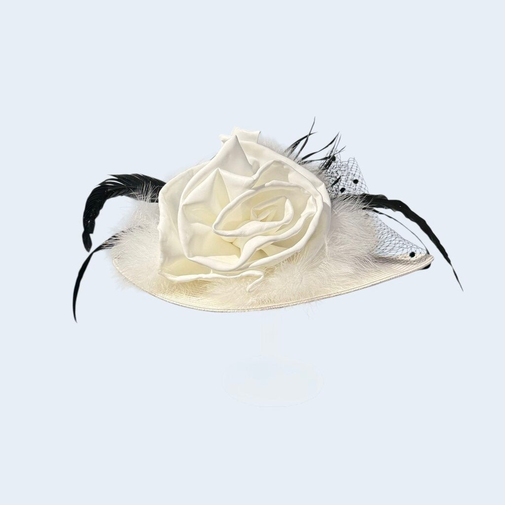 White Rose Black Ribbon & Toile Mad Hatter Hat