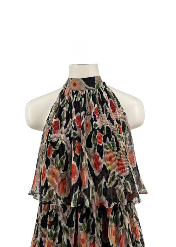 Floral Blk/Rd Tiered Romper