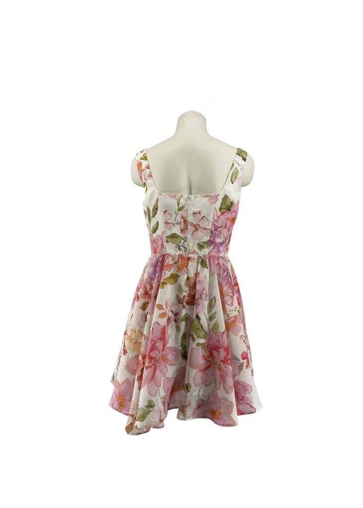 Scoop Neck Pink Midi Floral Dress